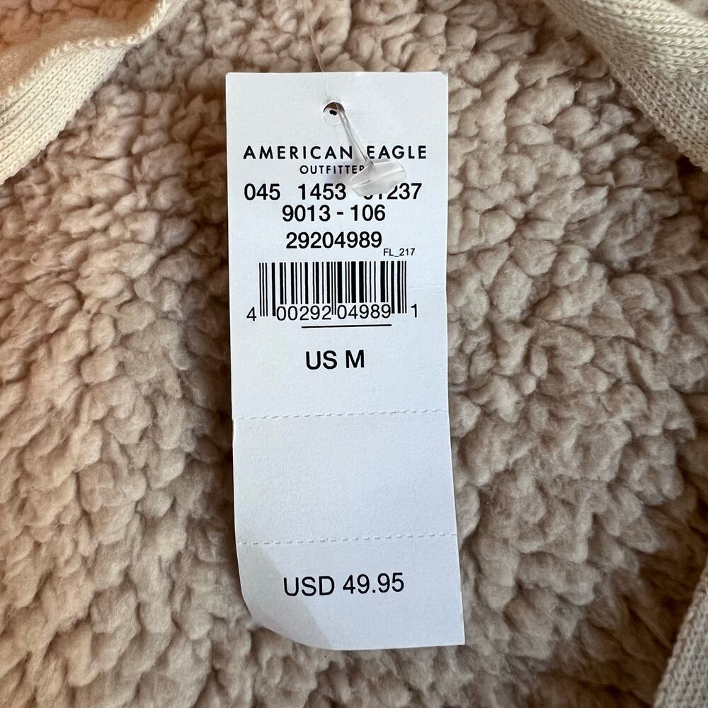 American Eagle Sherpa Fleece Hoodie Pullover in Beige Women's Medium - Picture 8 of 9